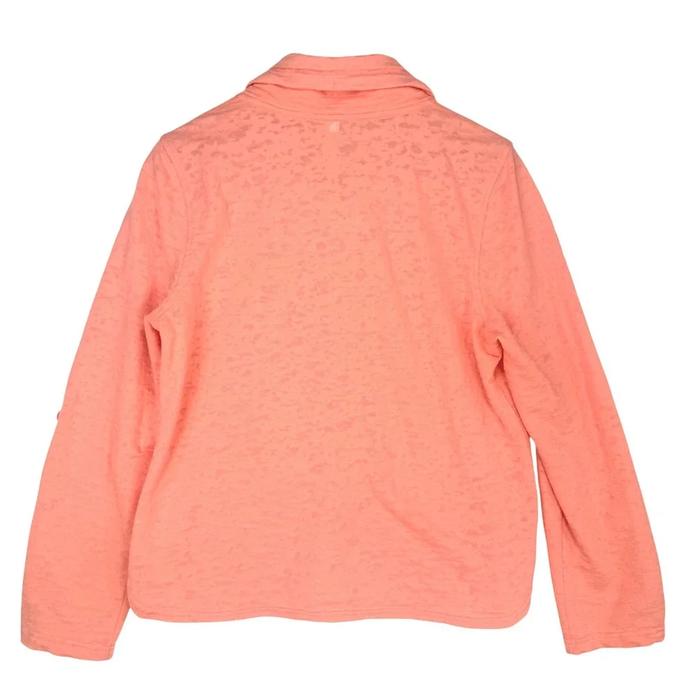 Exertek Petite Full Zip Burnout Jacket Coral Orange Roll Tab Sleeve PL